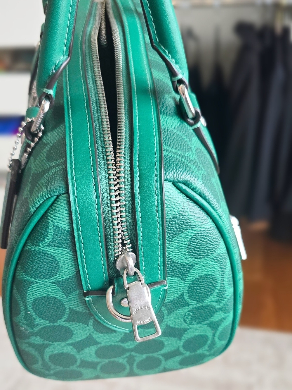 Coach Rowan Green Signature  Satchel - Teal/Green - Picture 8 of 9